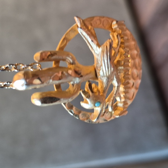 Rare Roadrunner Turquoise Eye Saguaro Cactus Gold Tone Pendant Necklace - Picture 11 of 13